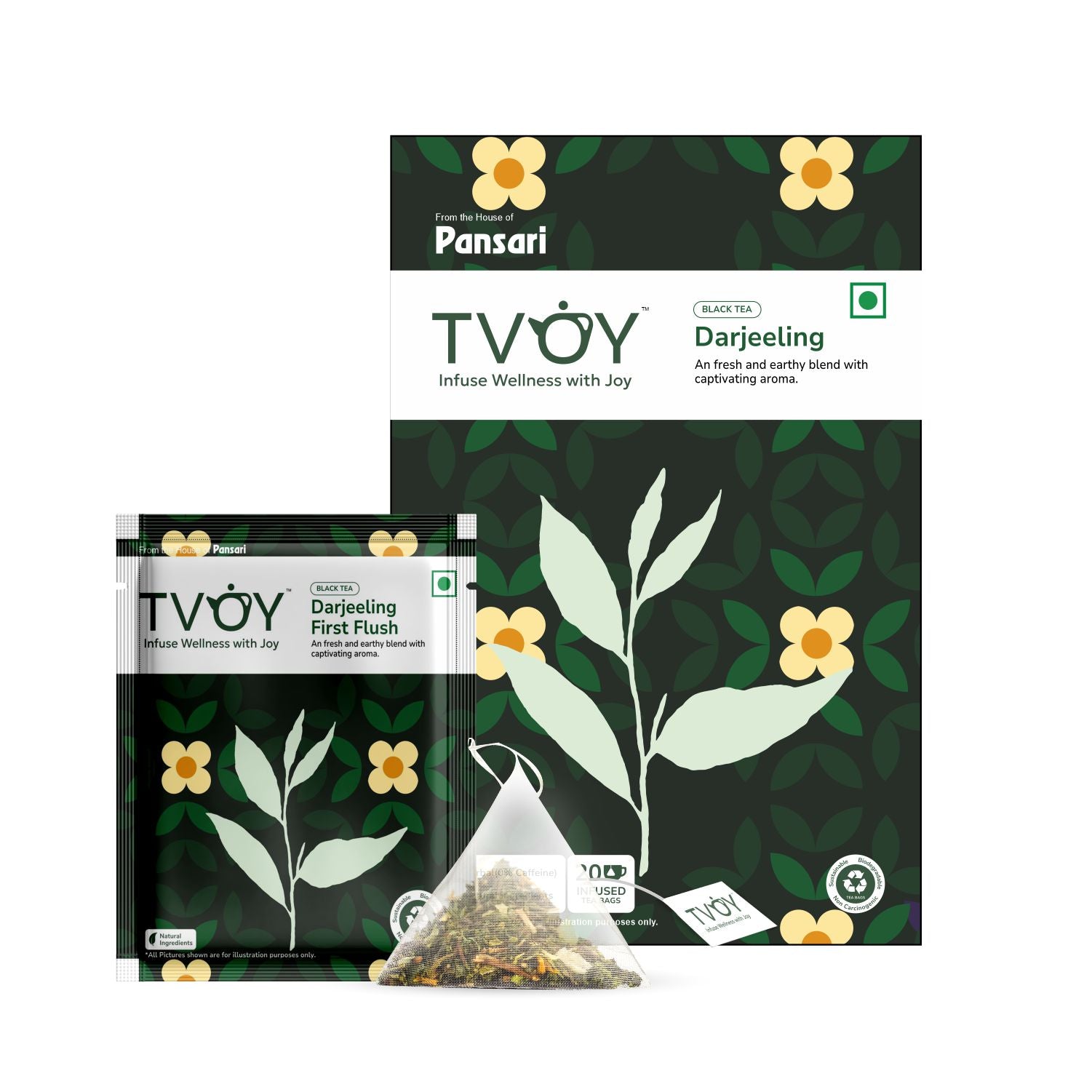 Tvoy Darjeeling Black Tea | 20 Biodegradable Tea Bags
