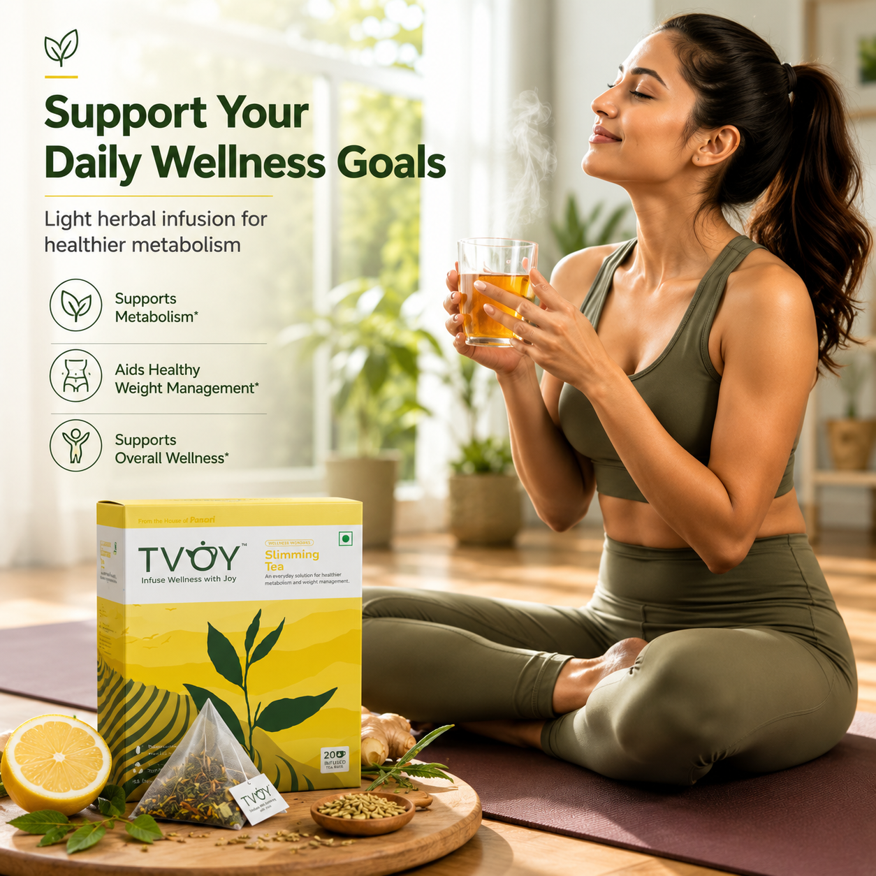 TVOY Slimming Herbal Tea for Weight Loss | Senna, Fennel & Cinnamon Blend | 20 Biodegradable Pyramid Tea Bags | No Plastic