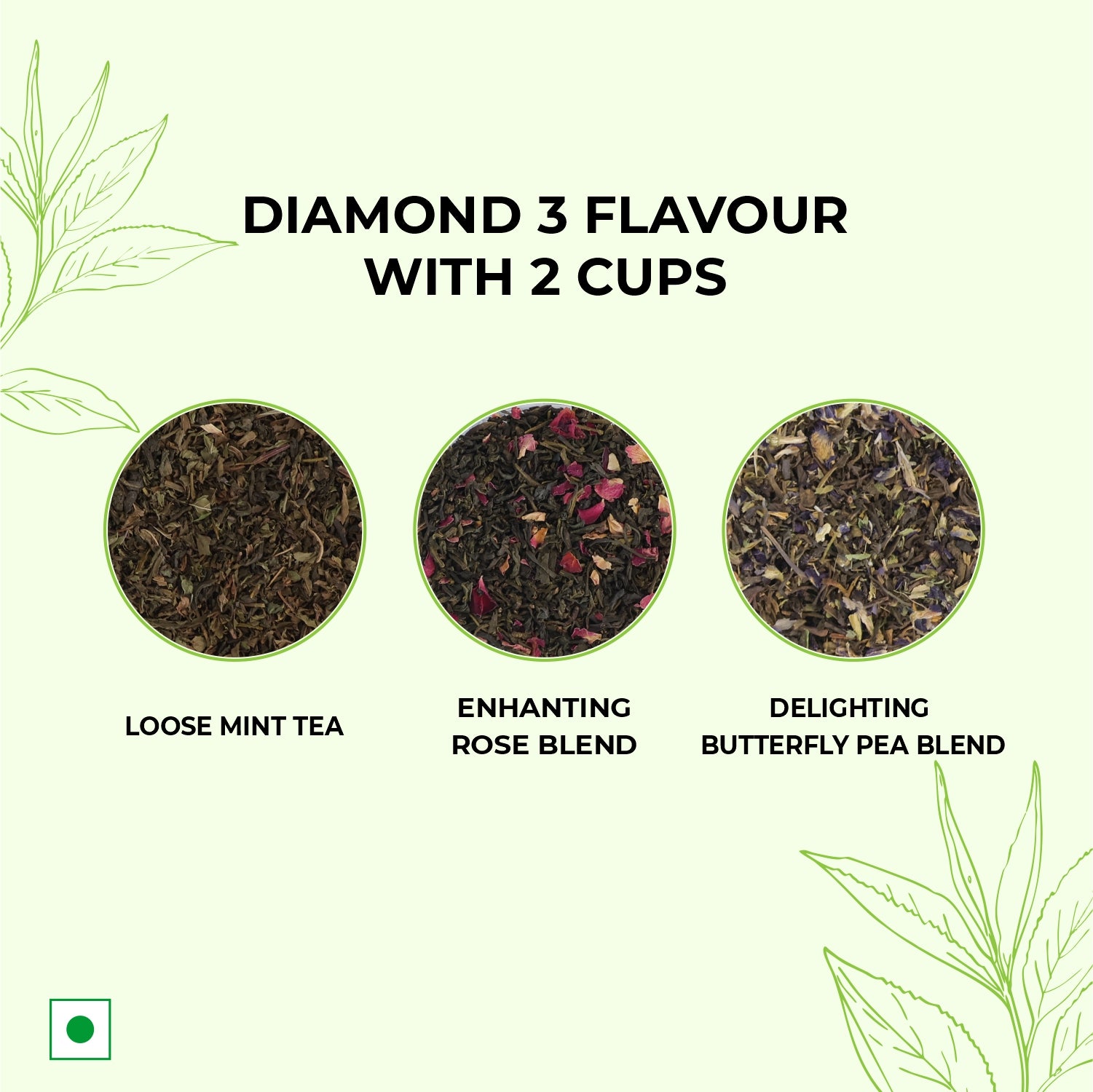 Flavoured Tea set for Gifting | Diamond 3 flavours with 2 Cups