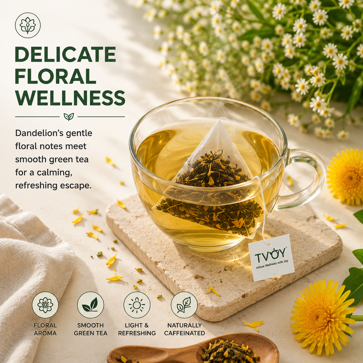 TVOY Liver Detox Tea box front view — premium pyramid tea bags for liver cleanse with dandelion and milk thistle