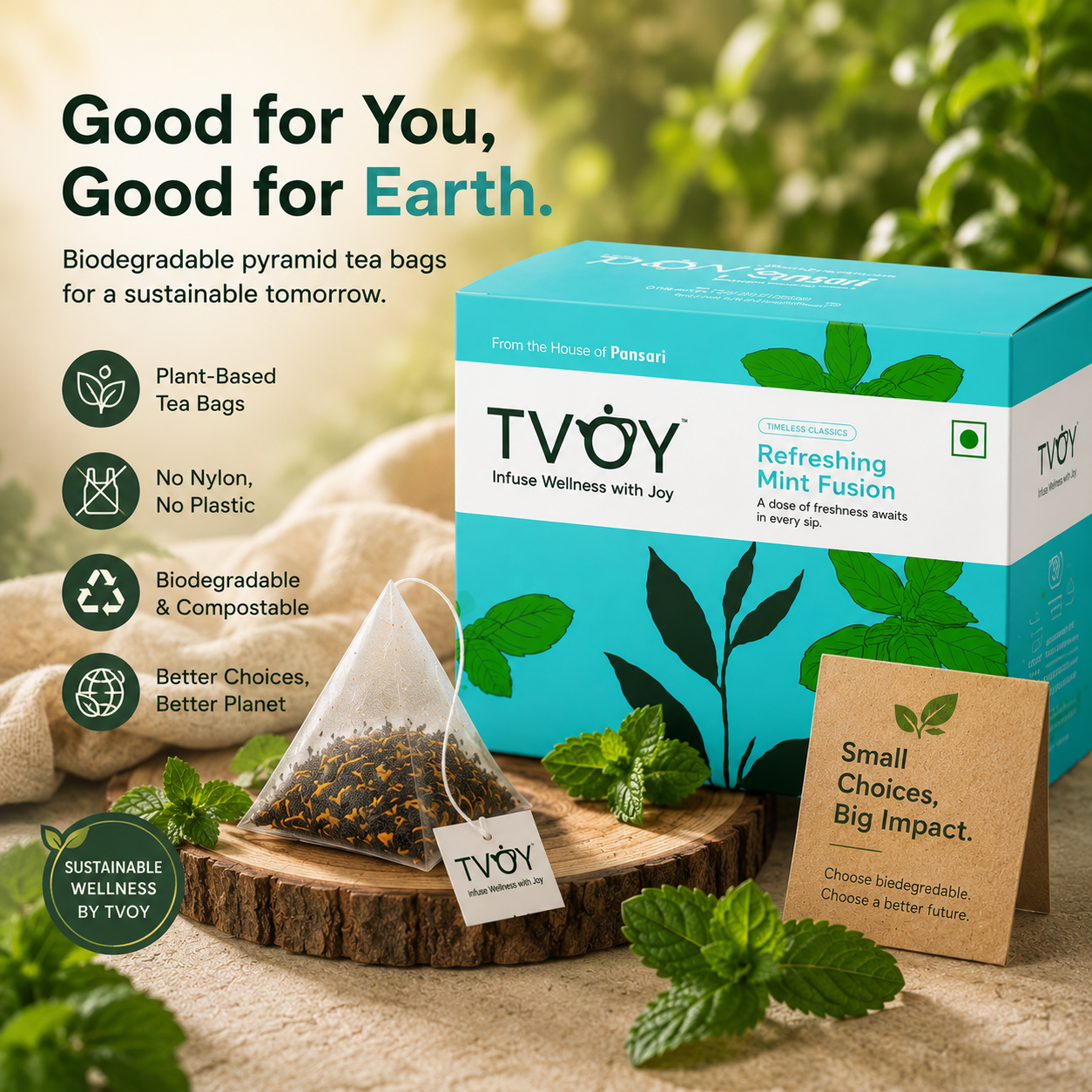 TVOY Mint Green Tea natural ingredients used in the blend