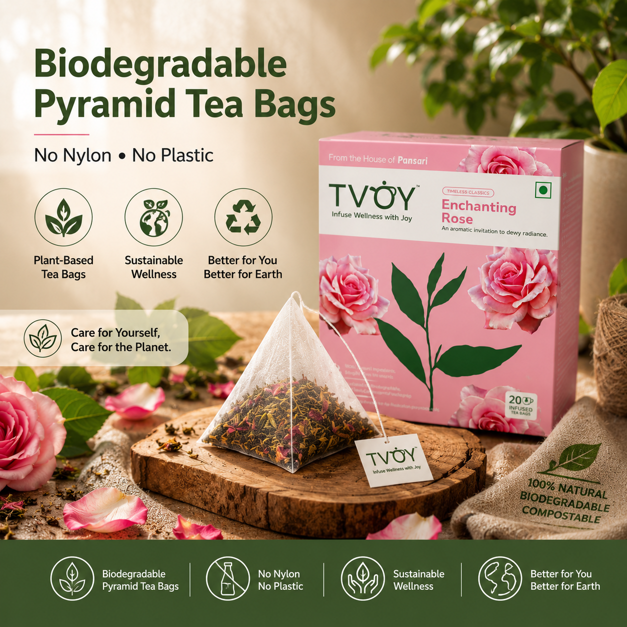 TVOY Rose Green Tea natural ingredients used in the blend
