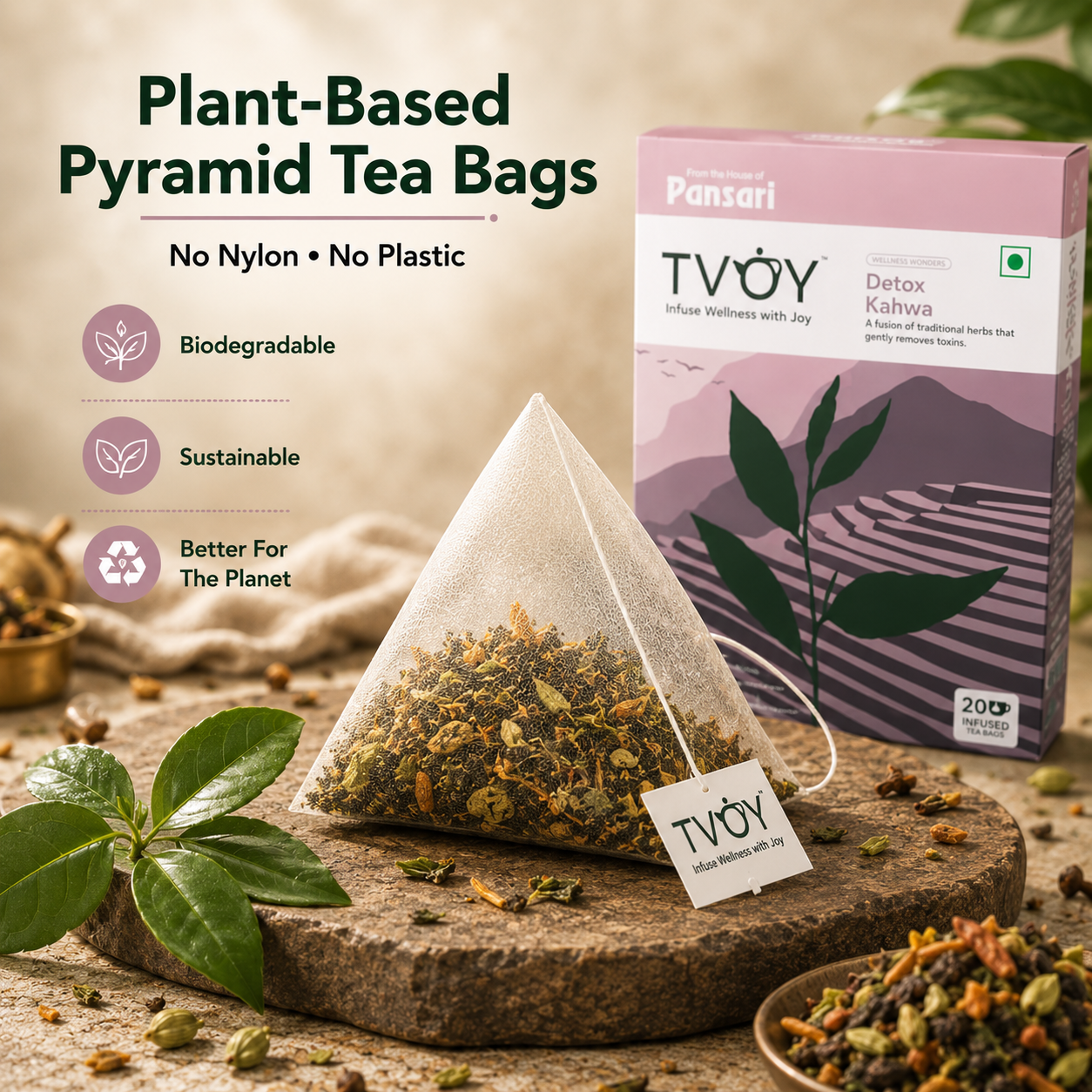TVOY Detox Kahwa Green Tea natural ingredients used in the blend