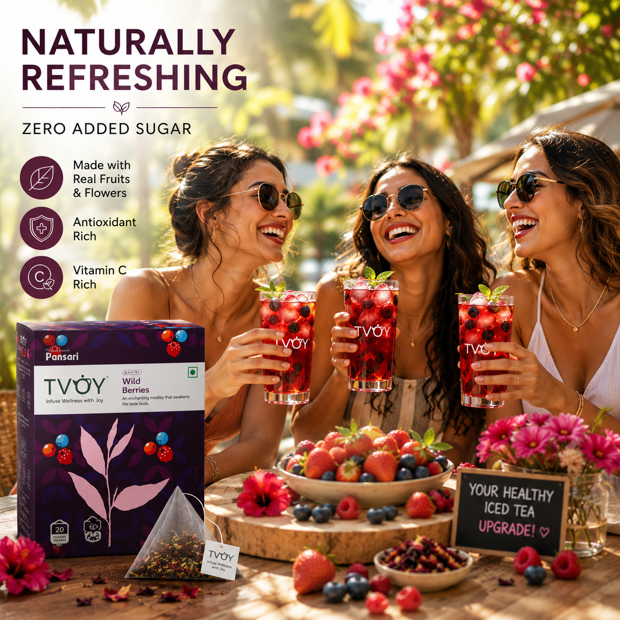 TVOY Wild Berry Hibiscus Tea natural ingredients used in the blend