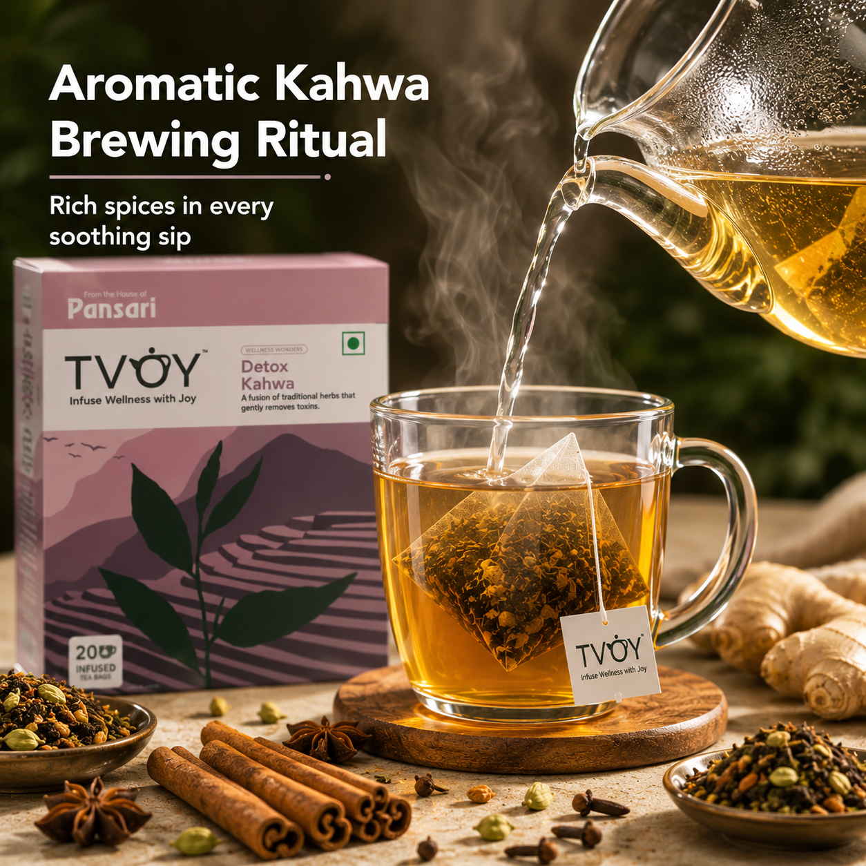Health benefits of TVOY Detox Kahwa Green Tea including desi kadha detox and digestion