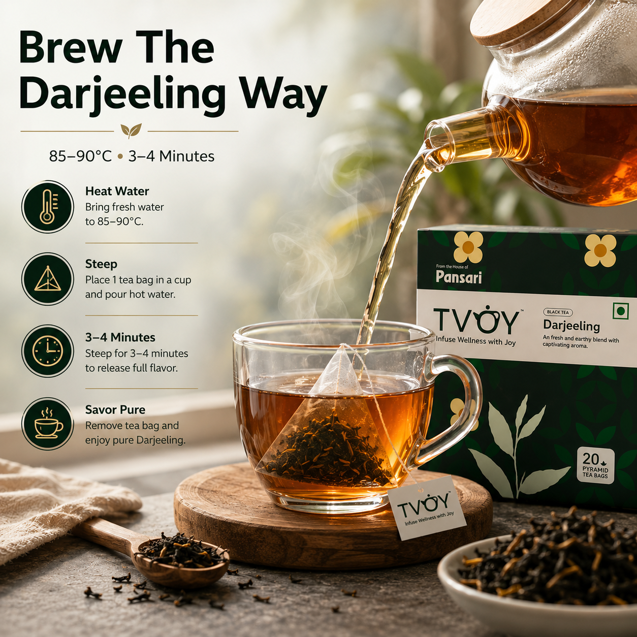 TVOY Darjeeling Black Tea natural ingredients used in the blend