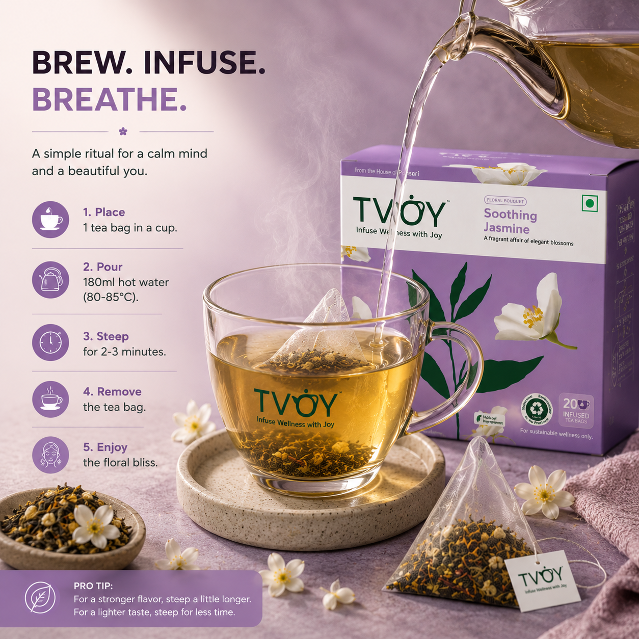 TVOY Jasmine Green Tea natural ingredients used in the blend