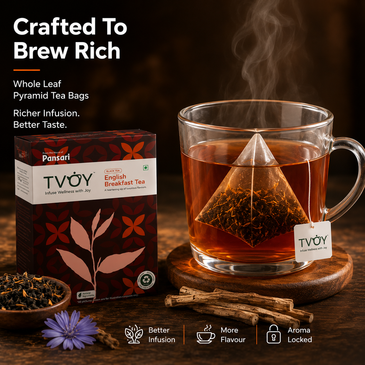 TVOY English Breakfast Black Tea natural ingredients used in the blend