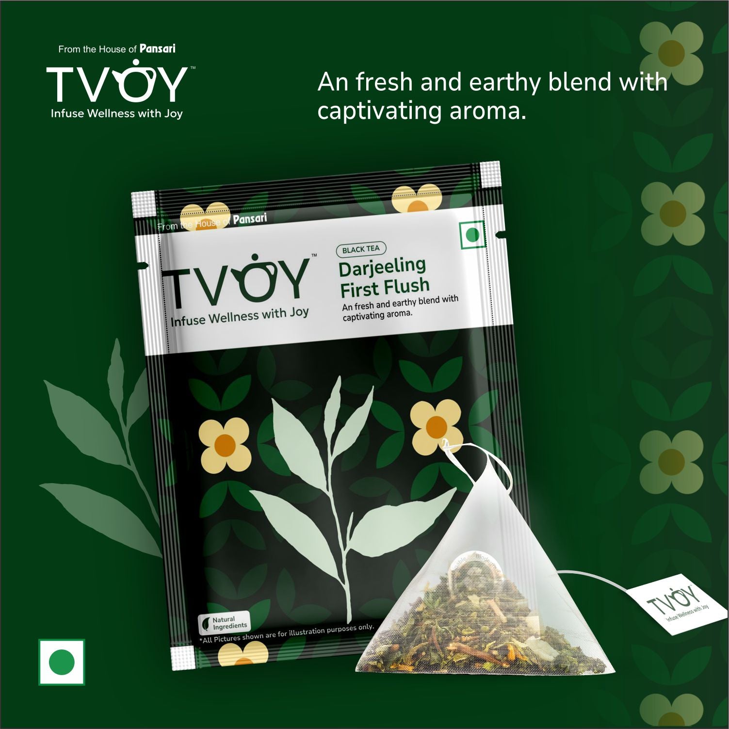 Tvoy Darjeeling Black Tea | 20 Biodegradable Tea Bags