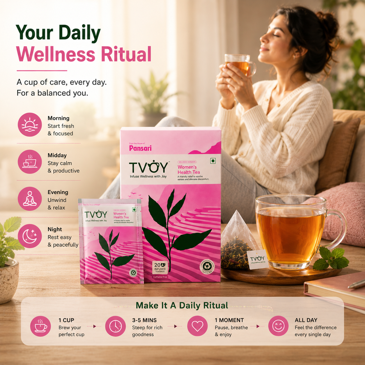 Health benefits of TVOY Period and Hormonal Balance Tea including PCOS, cramps and PMS relief