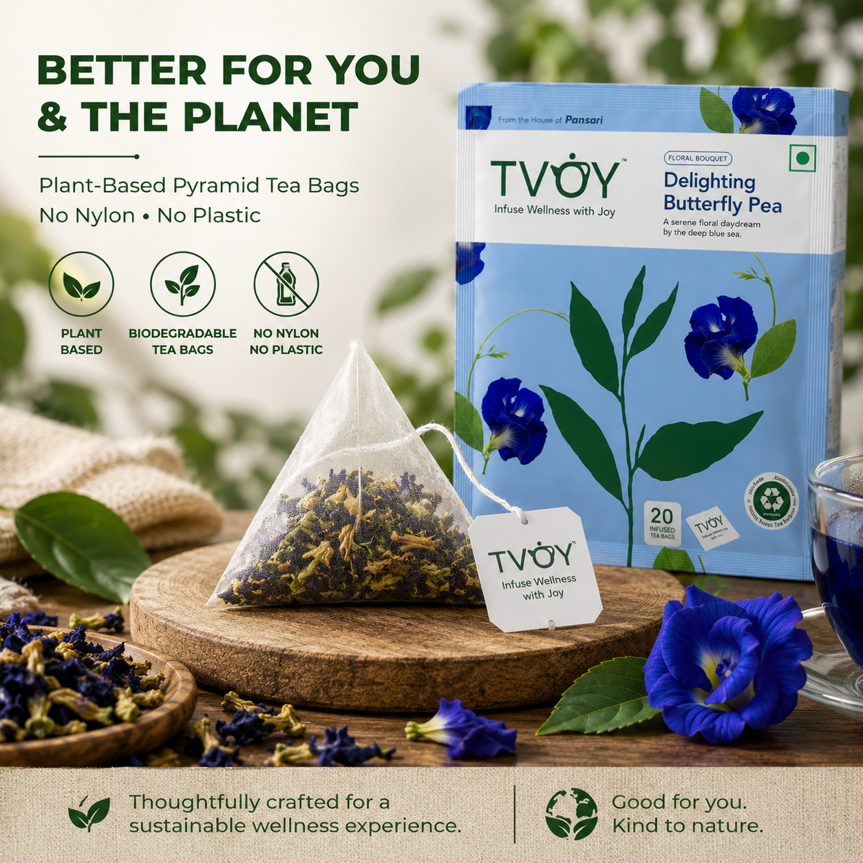 Health benefits of TVOY Butterfly Pea Blue Green Tea including skin glow and hair growth