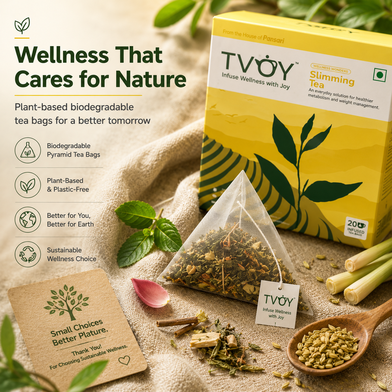 TVOY Slimming Herbal Tea package label showing ingredients and brewing instructions