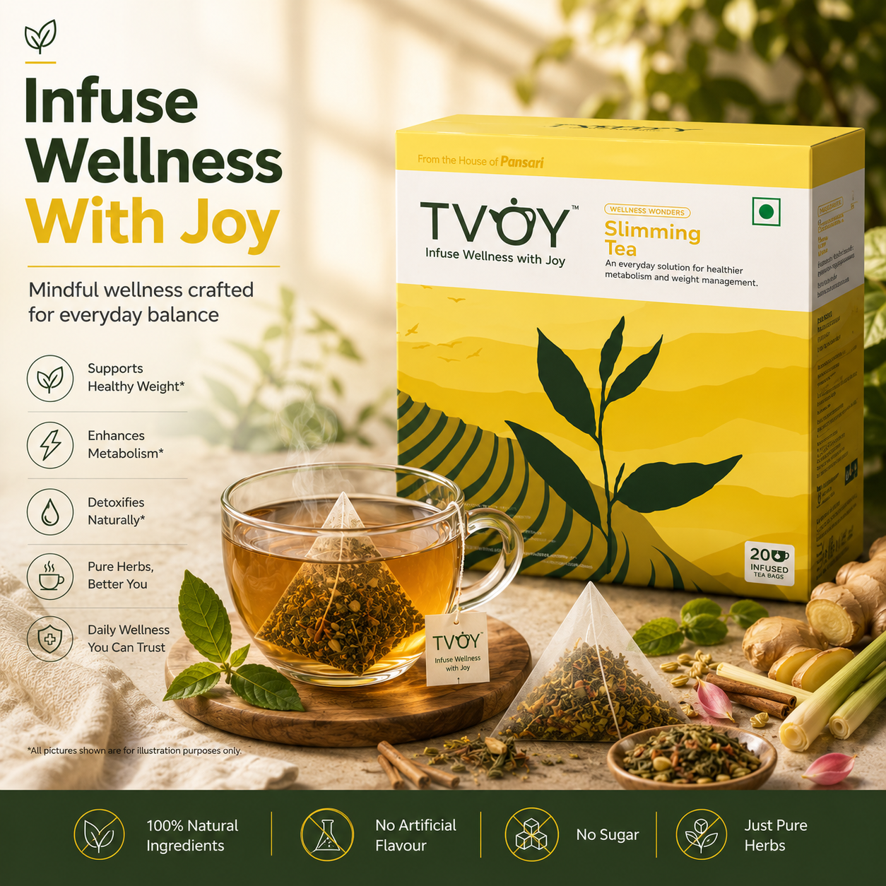 TVOY Slimming Herbal Tea whole leaf tea quality — no dust, no artificial flavours