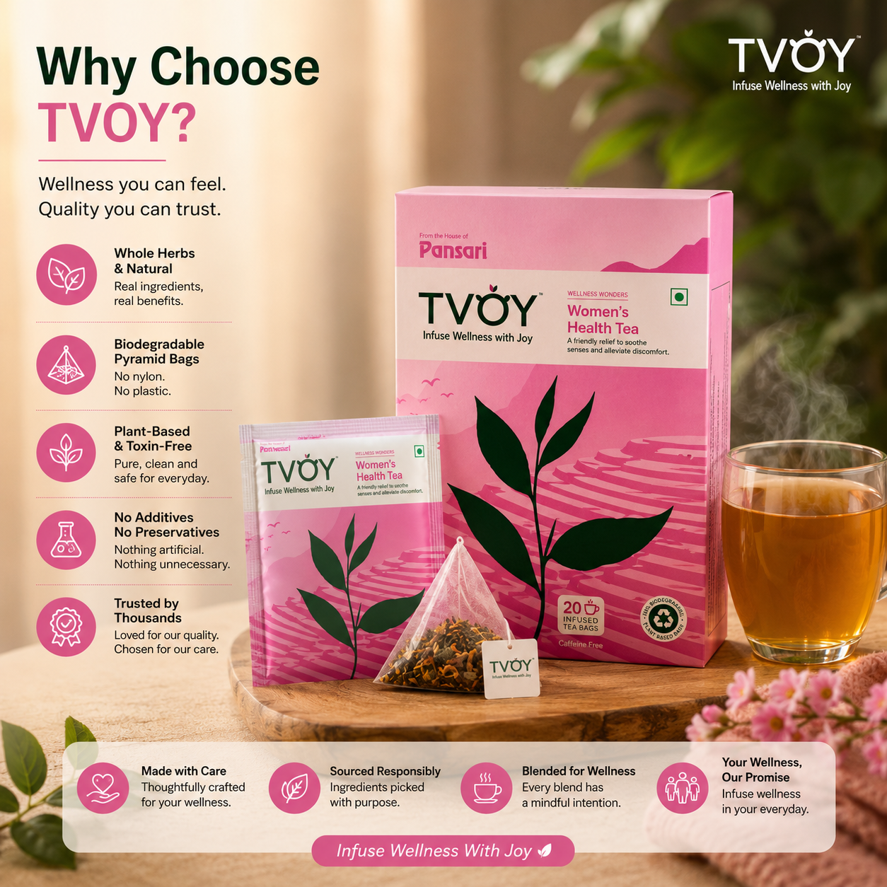 TVOY Period and Hormonal Balance Tea whole leaf tea quality — no dust, no artificial flavours