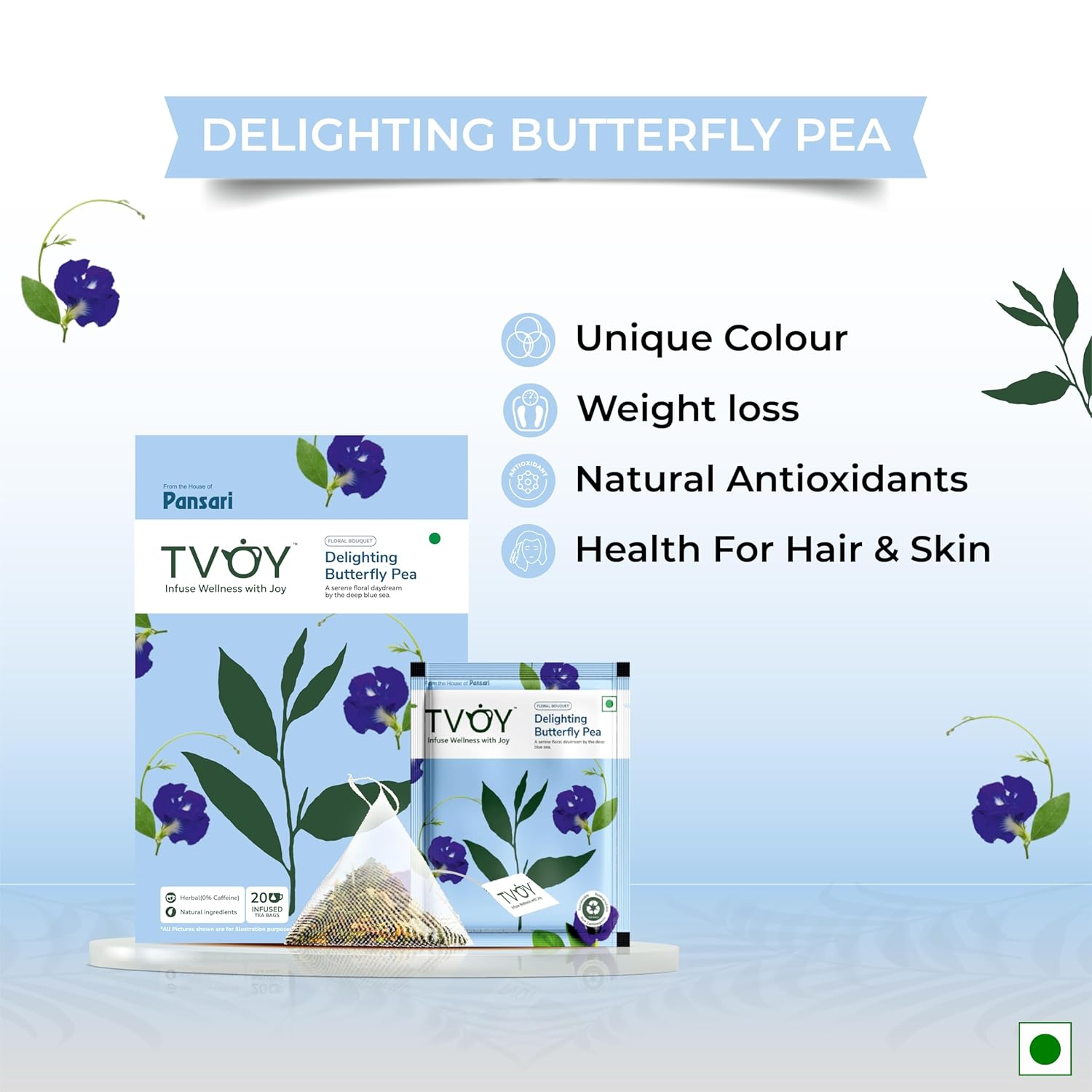 Benefits of Tvoy Delighting Butterfly Pea Floral Tea – supports eye health, skin glow, and natural detox