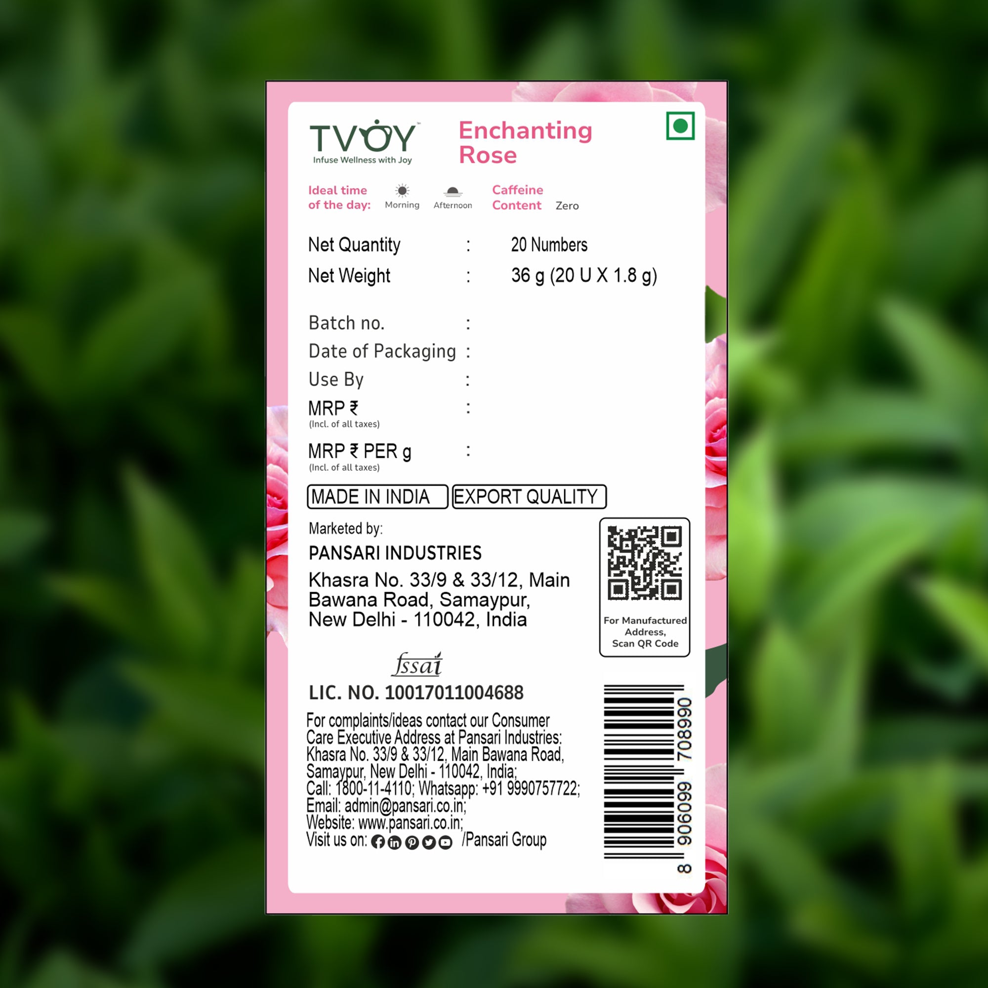 TVOY Rose Green Tea for Skin Glow & Stress Relief | Real Rose Petals | 20 Biodegradable Pyramid Tea Bags | No Plastic