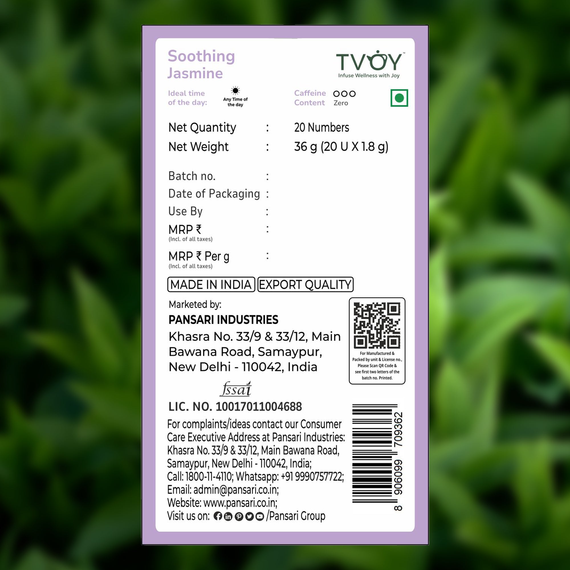 TVOY Jasmine Green Tea for Skin Glow & Stress Relief | Real Jasmine Flowers | 20 Biodegradable Pyramid Tea Bags | No Plastic
