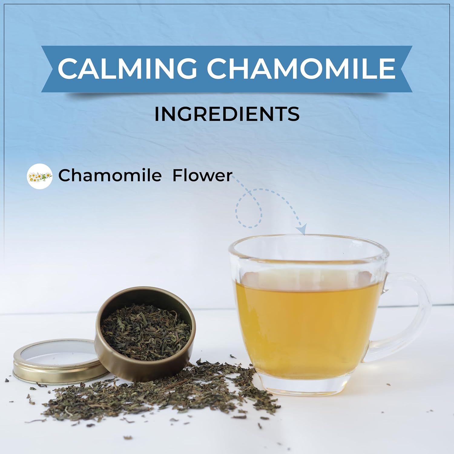 TVOY Chamomile Green Tea ingredients – green tea leaves with calming chamomile flowers