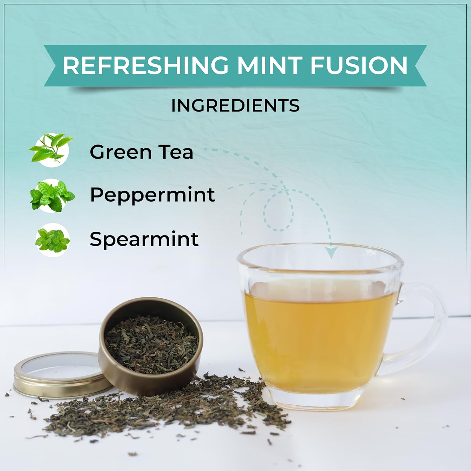 TVOY Refreshing Mint Fusion Green Tea ingredients – green tea leaves with peppermint and spearmint.