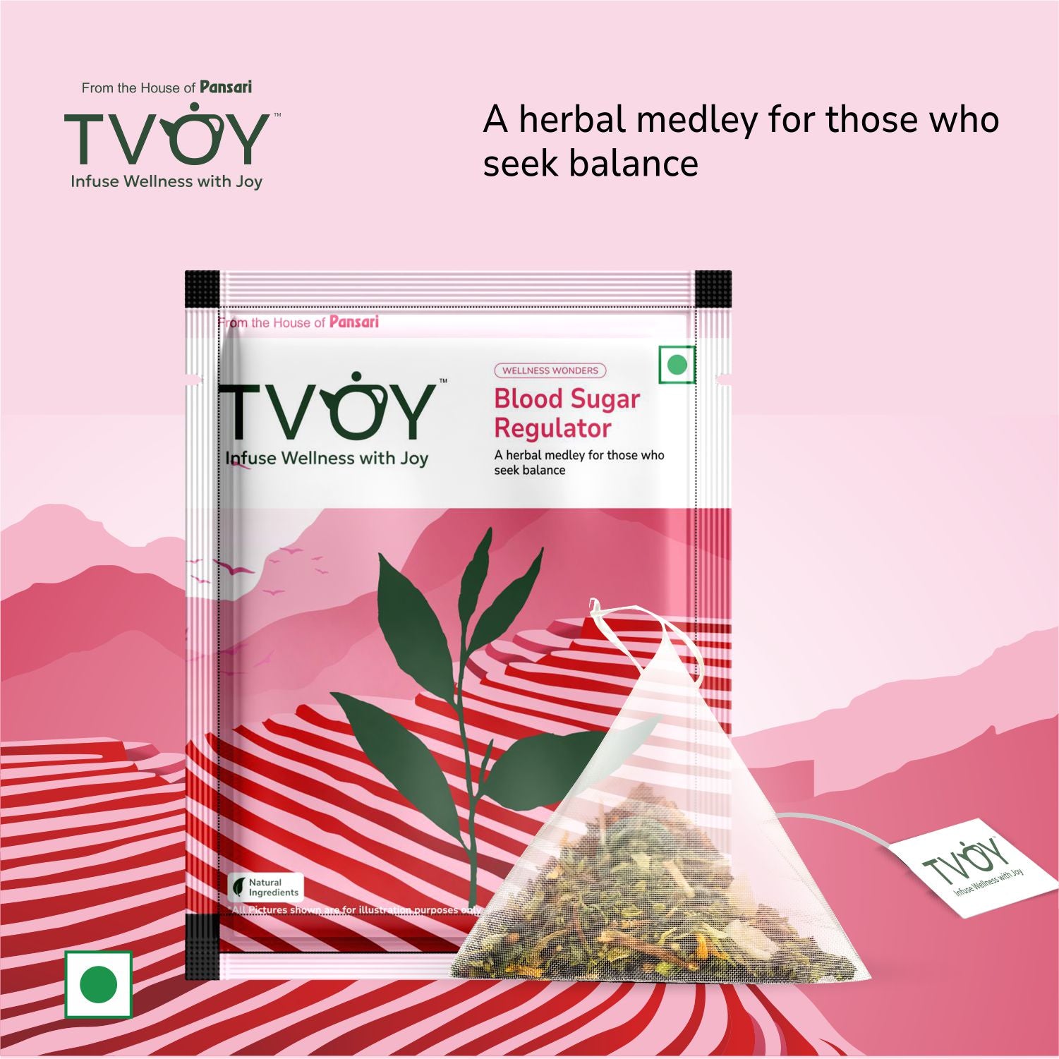 Tvoy Blood Sugar Regulator Green Tea – herbal green tea blend to support healthy blood sugar levels.