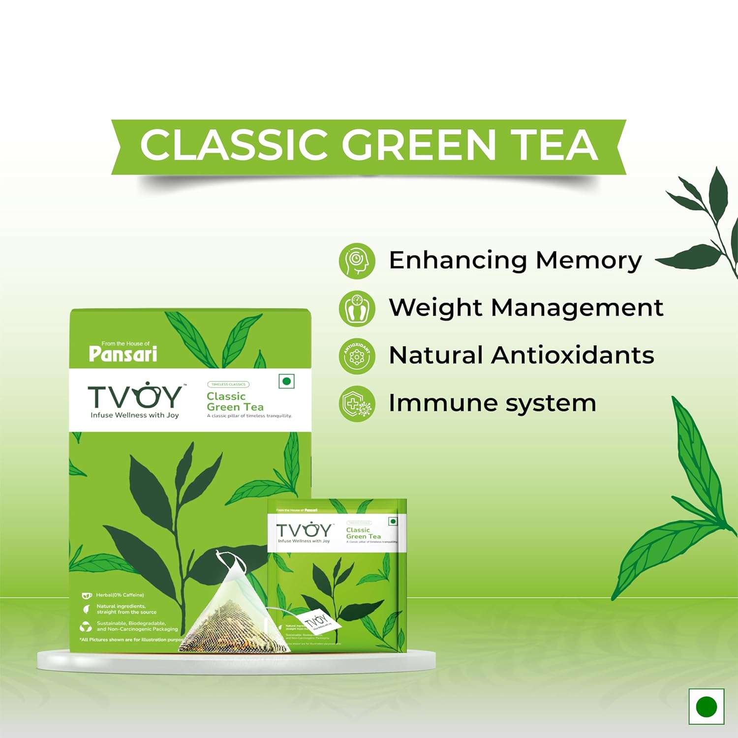 Tvoy Classic Green Tea health benefits – rich in antioxidants, supports weight management and digestion.
