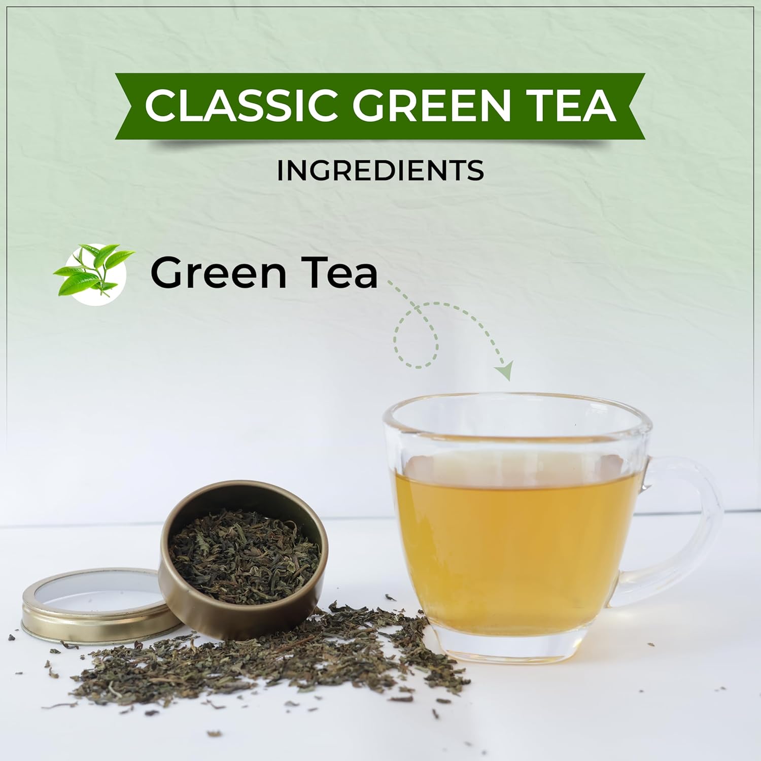 Ingredients of Tvoy Classic Green Tea – showcasing high-quality green tea leaves.