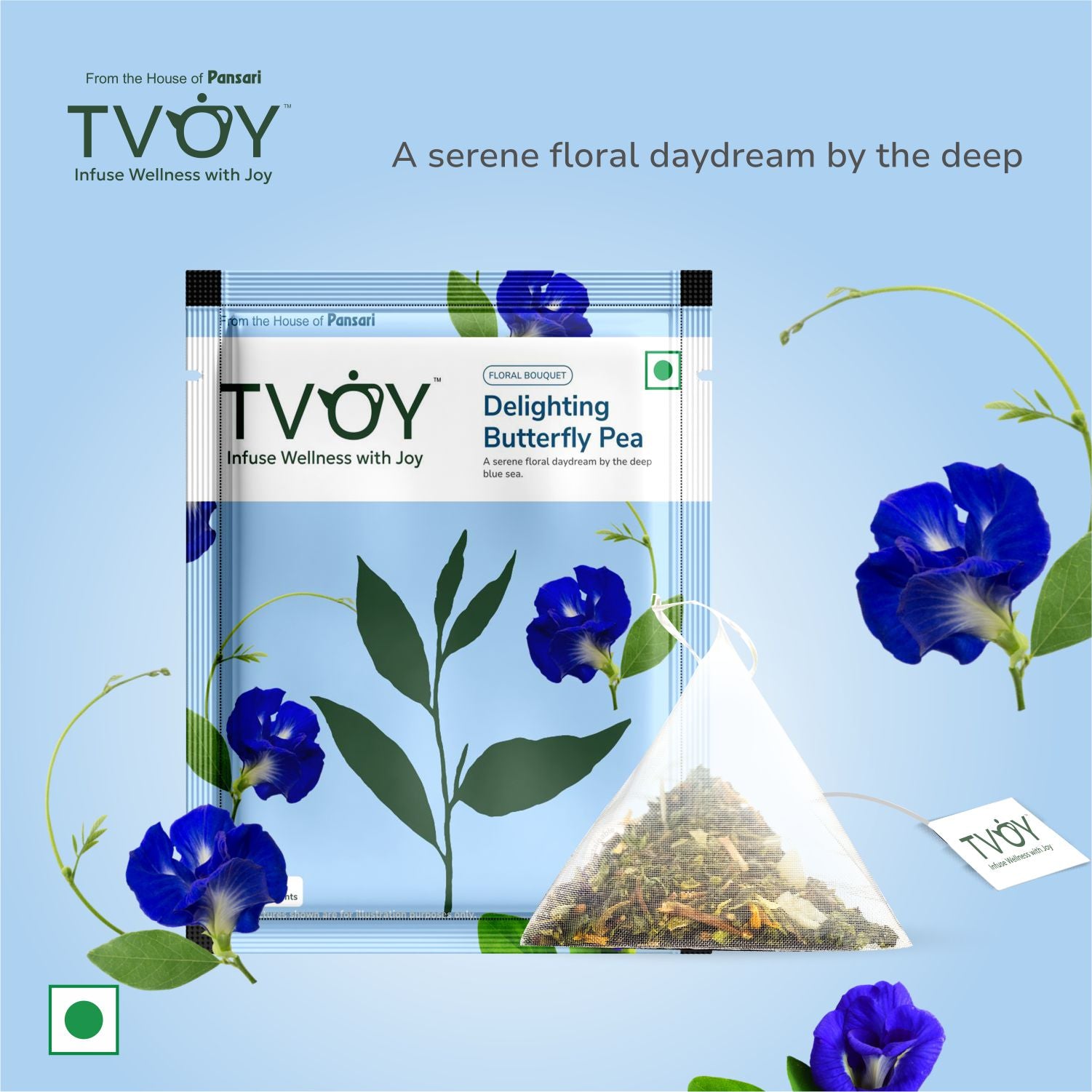 Tvoy Delighting Butterfly Pea Floral Tea – vibrant blue floral tea blend with butterfly pea flowers