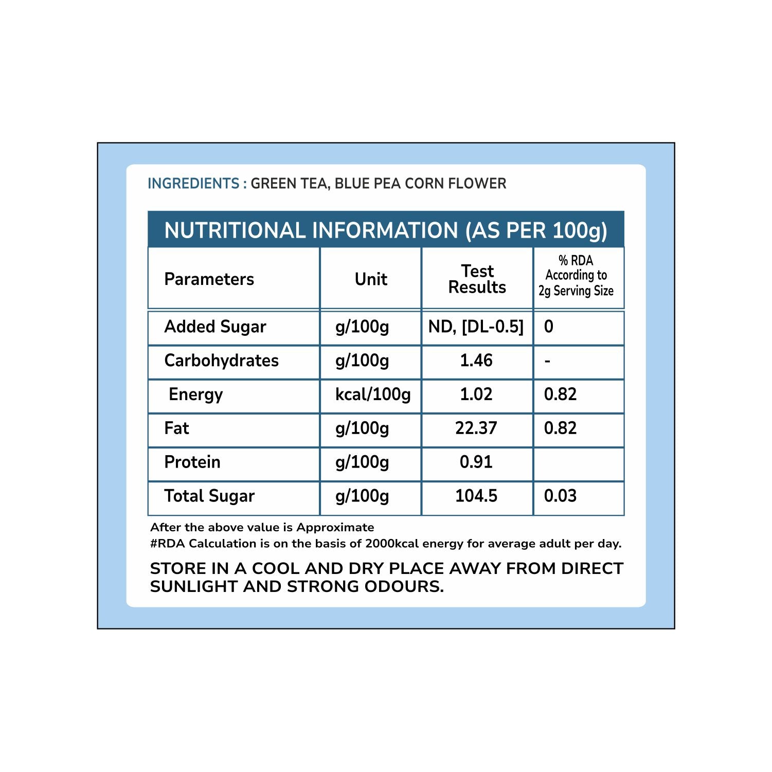 Tvoy Delighting Butterfly Pea Floral Tea box ingredients – butterfly pea and floral blend listed