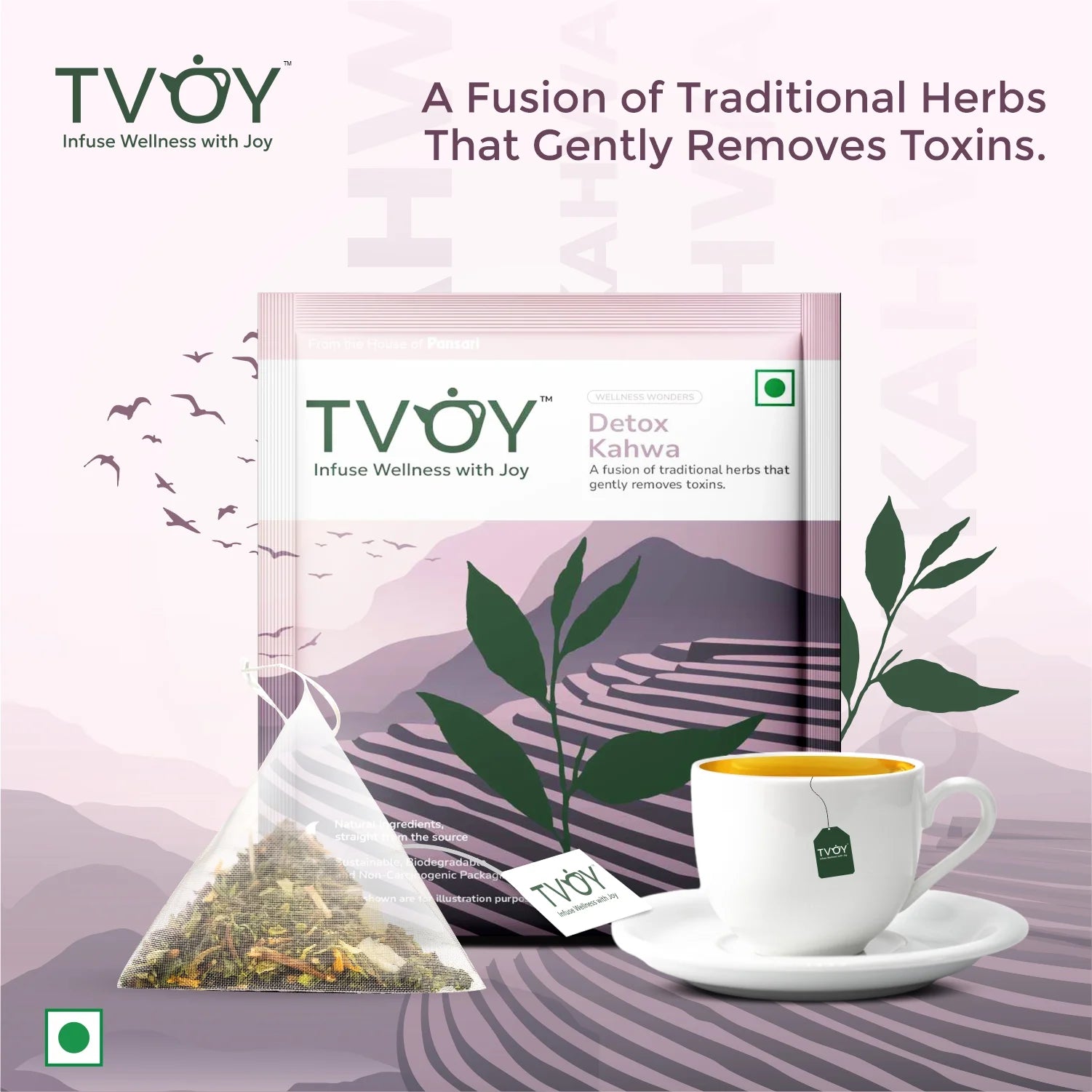 Tvoy Detox Kahwa Green Tea – revitalizing blend of green tea and detoxifying spices.