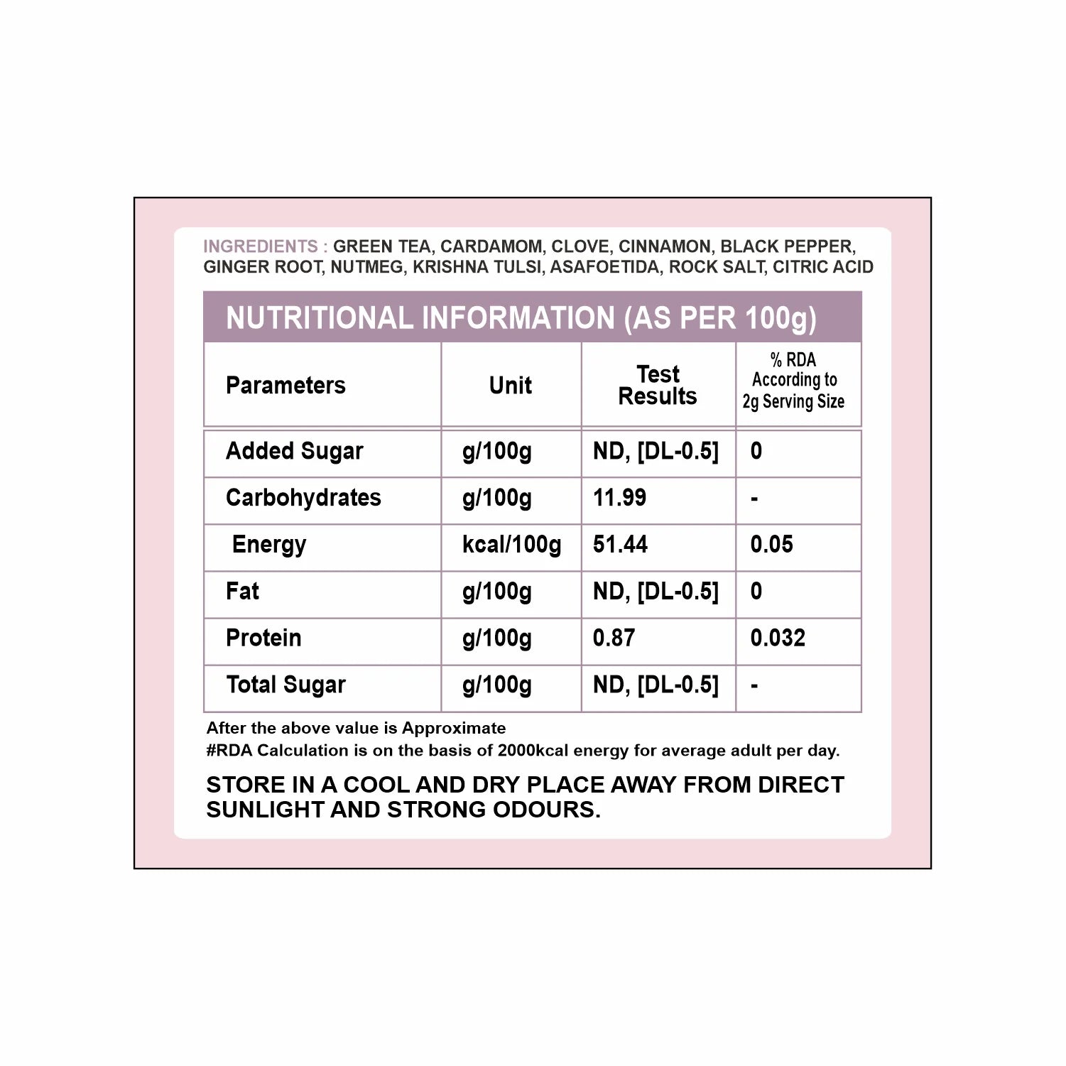 Tvoy Detox Kahwa Green Tea box ingredients – listed blend of green tea and detoxifying herbs