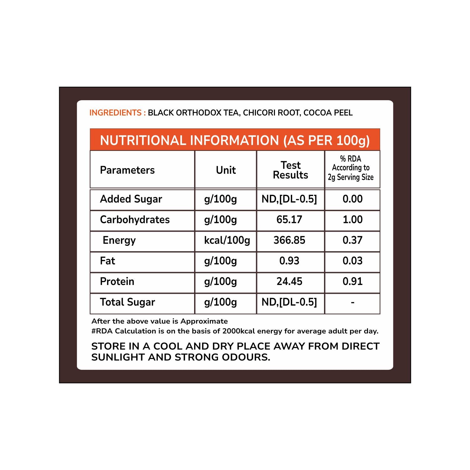 Tvoy English Breakfast Black Tea box ingredients – printed list of black tea leaves used.