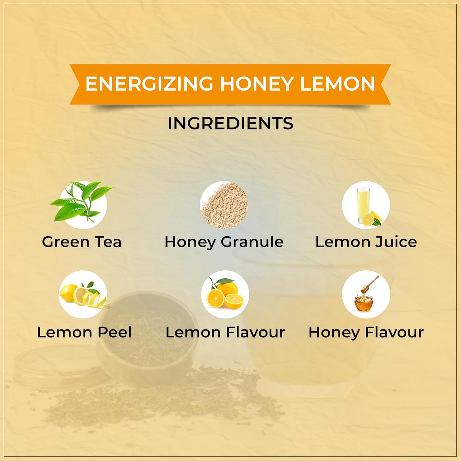 Tvoy Honey Lemon Green Tea ingredients – green tea leaves with natural honey and lemon flavor.