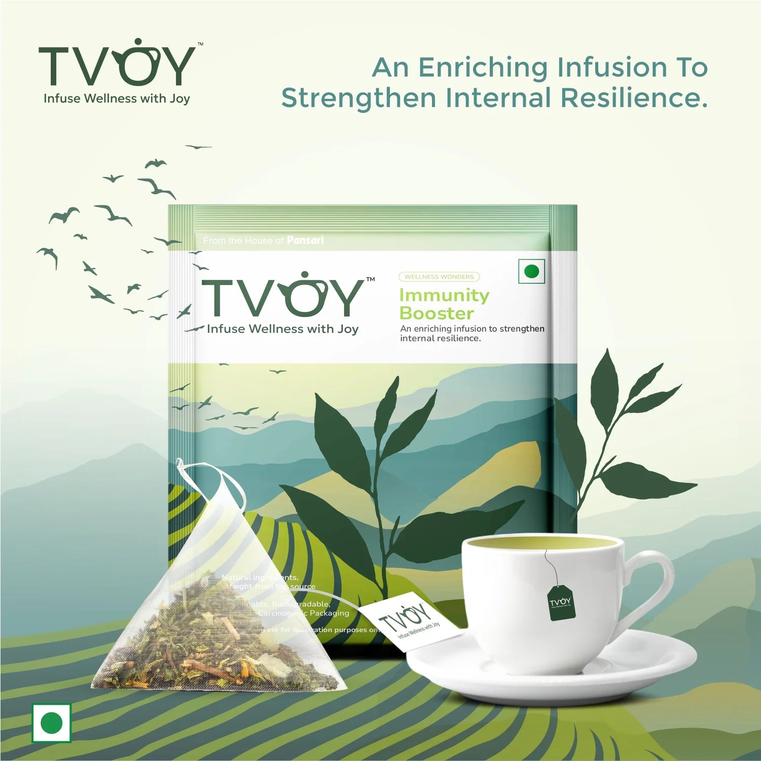 Tvoy Immunity Booster Green Tea – herbal green tea blend to support daily immunity.