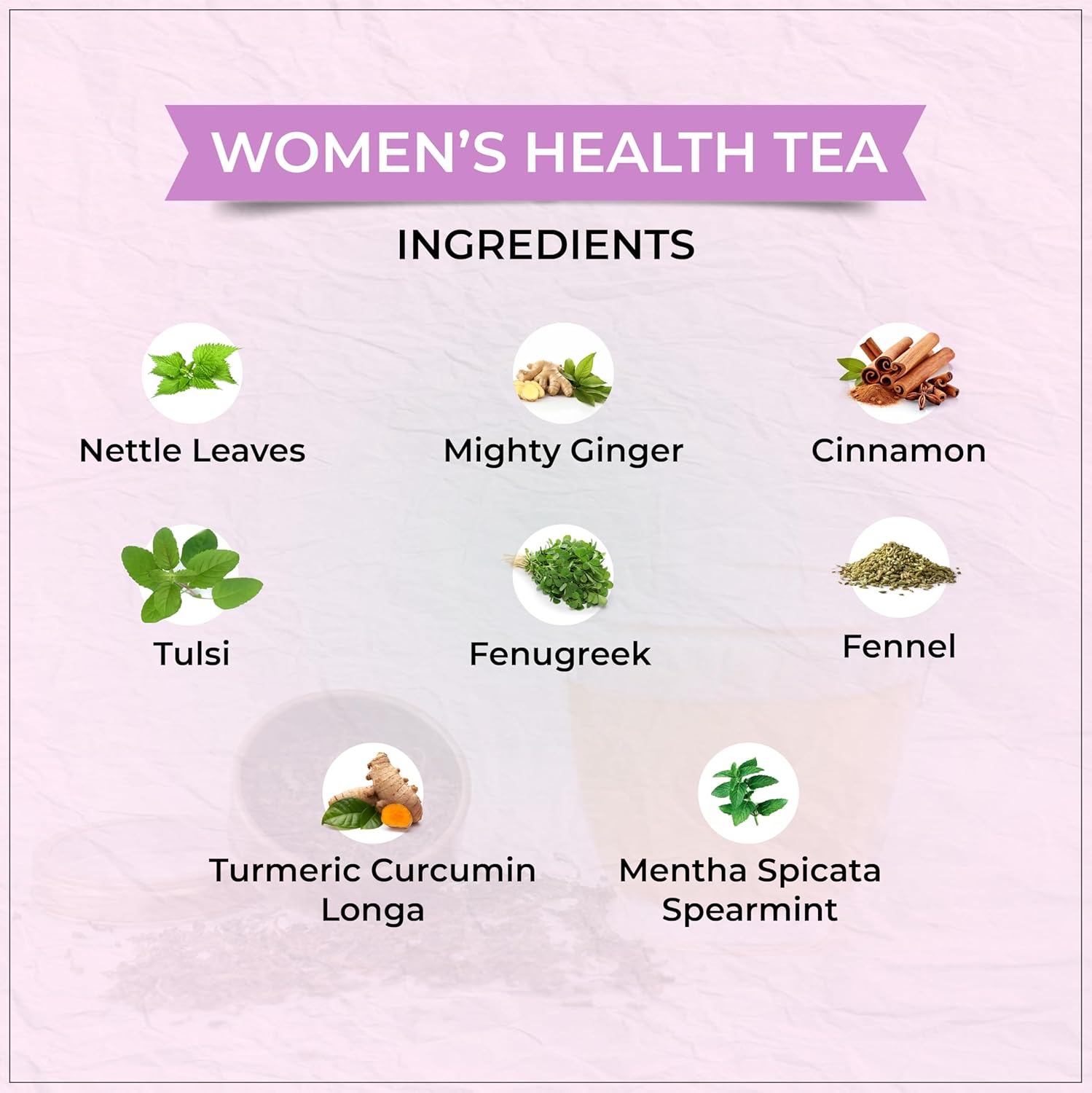 Tvoy Women's Health Flavored Tea ingredients – blend of green tea and herbs for hormonal balance.