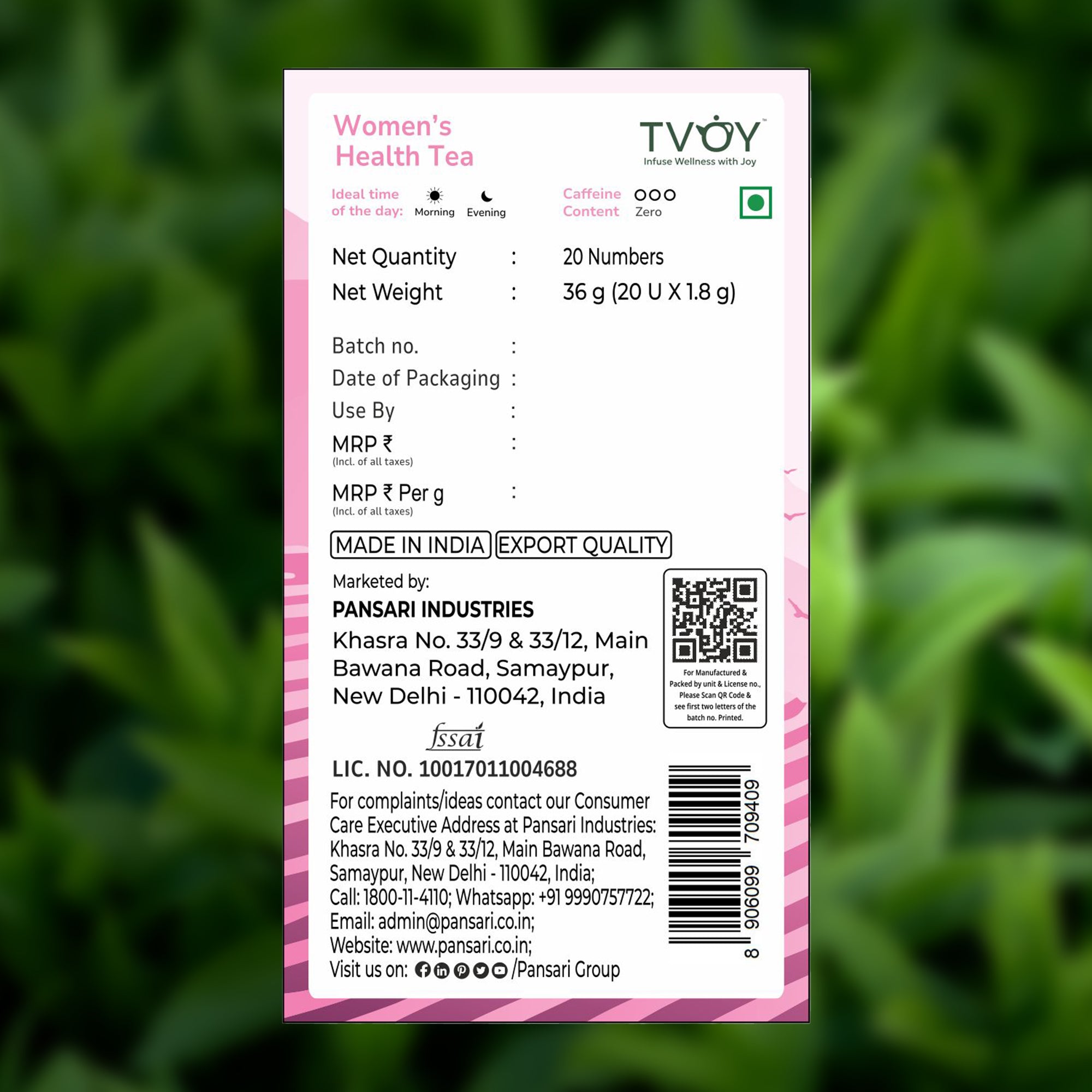 TVOY Period Tea brewed cup - caffeine free women's herbal tea for PCOS cramps hormonal balance India