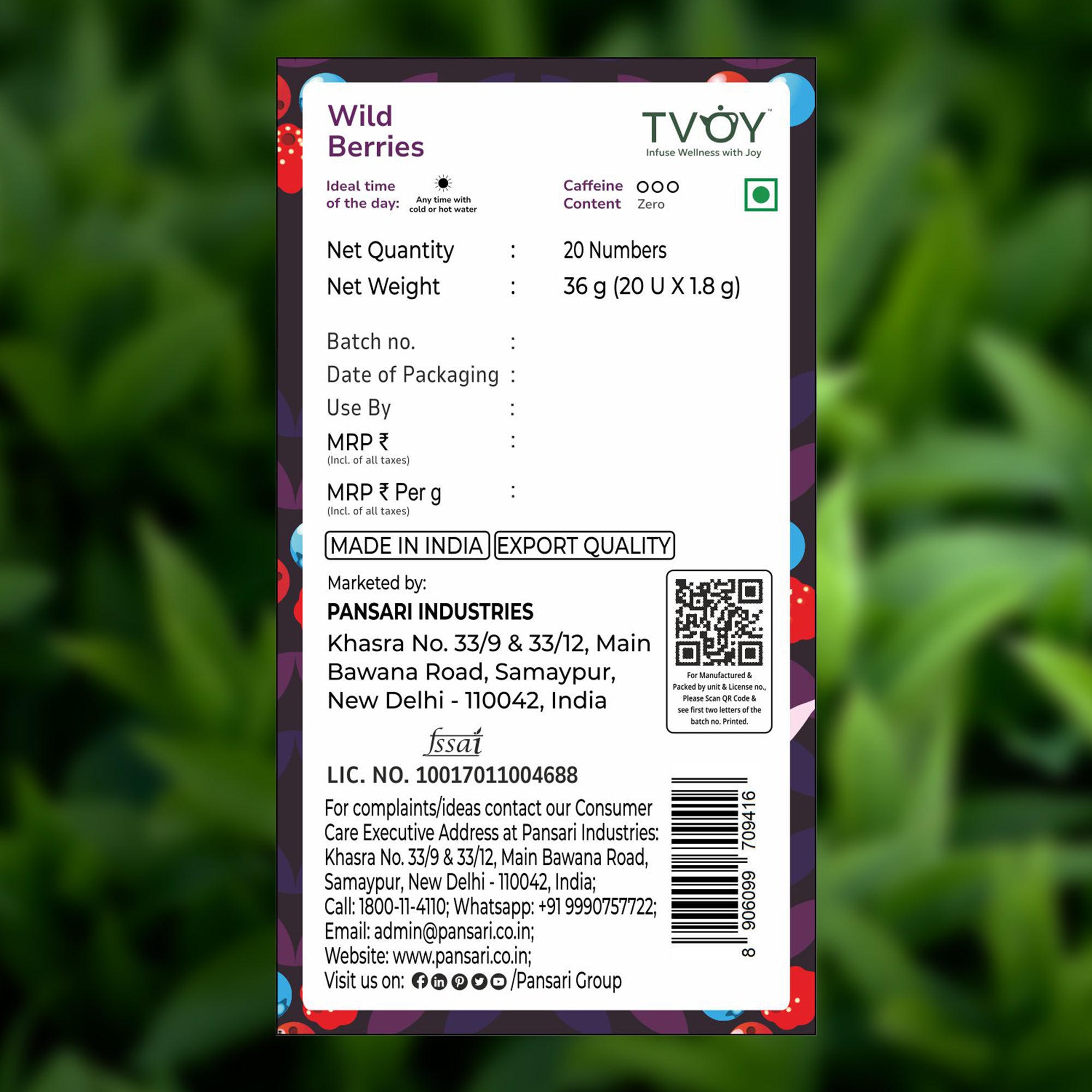 TVOY Wild Berry Hibiscus Tea with Rose Petals & Marigold | Hot & Iced Tea | Vitamin C Rich | 20 Biodegradable Pyramid Tea Bags | No Plastic