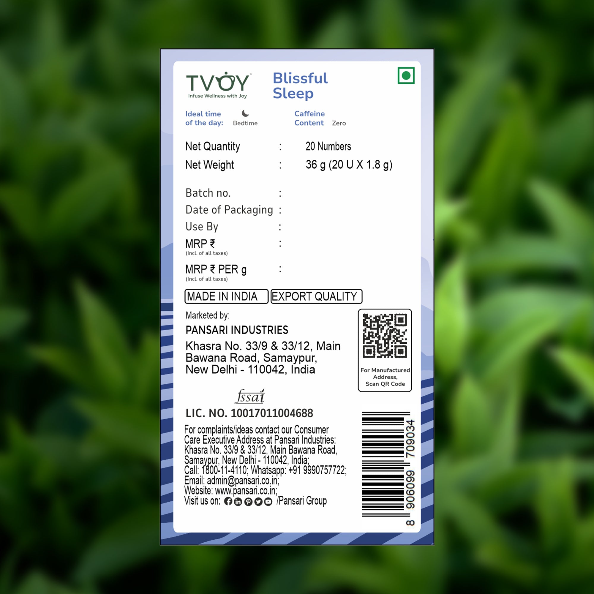 TVOY Herbal Sleep Tea with Chamomile, Rose & Nettle | Caffeine Free | 5 Calming Herbs | 20 Biodegradable Pyramid Tea Bags | No Plastic