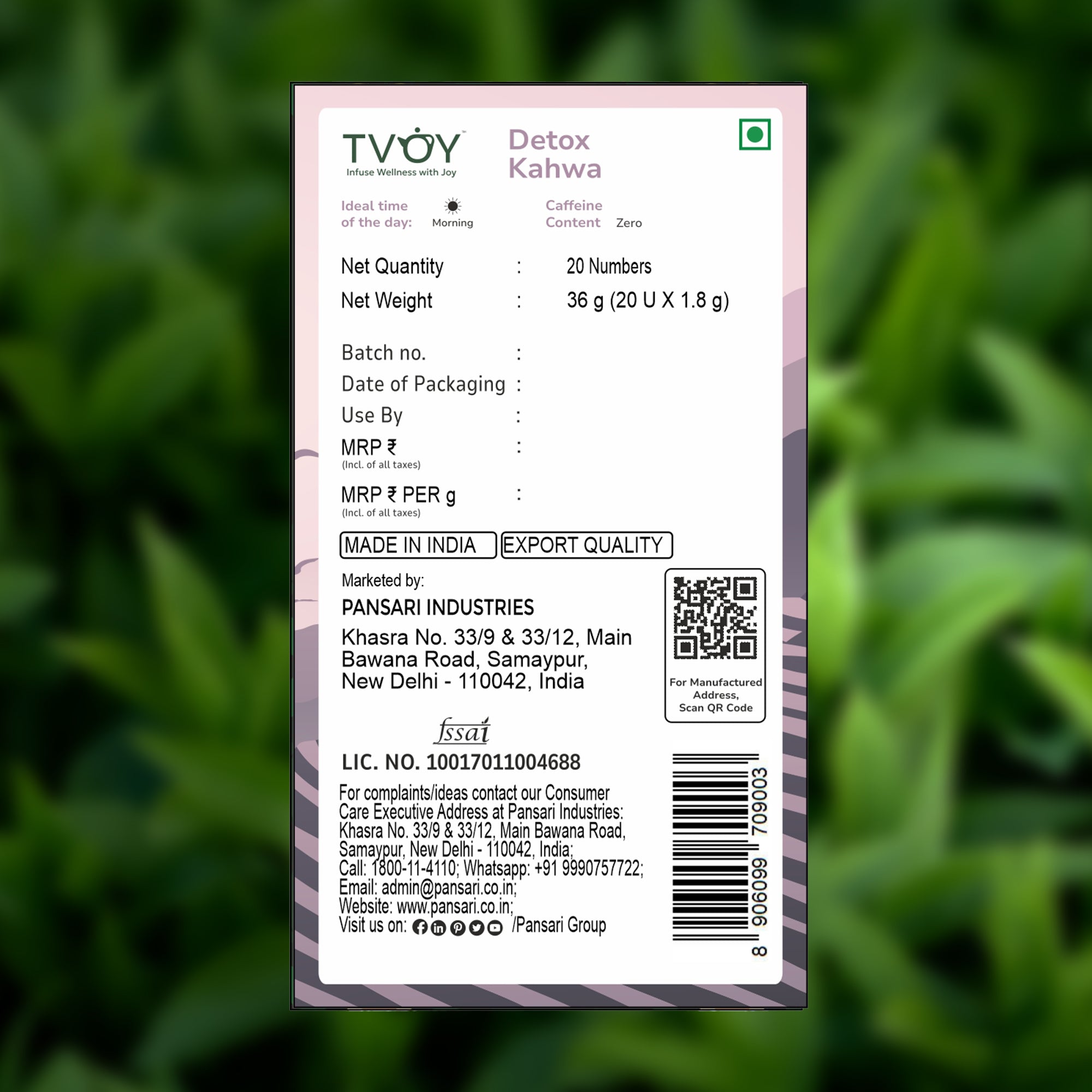 TVOY Detox Kahwa Green Tea | Desi Kadha with Hing, Ginger Root & 9 Spices | 20 Biodegradable Pyramid Tea Bags | No Plastic